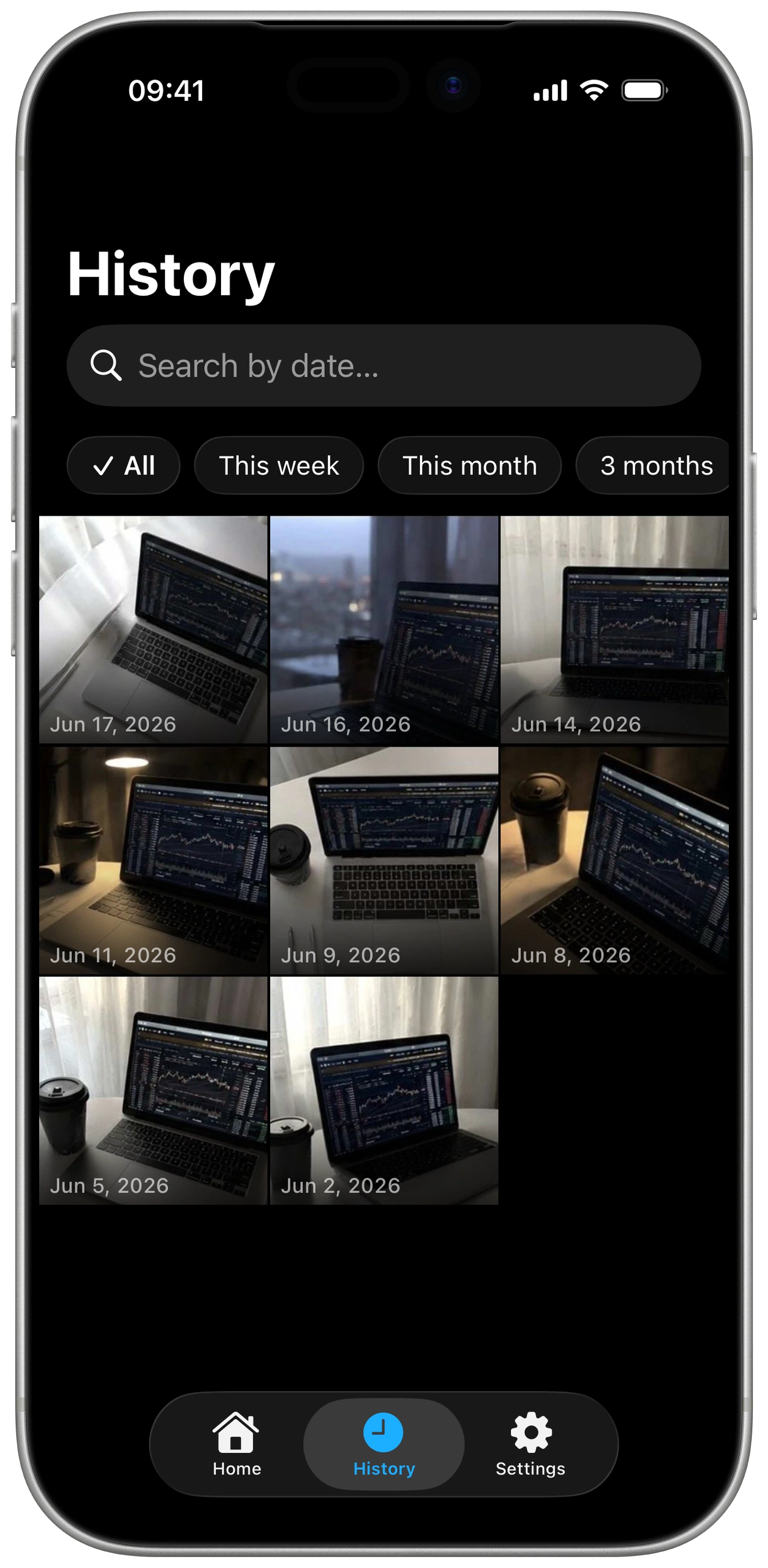 Your history of AI chart analyses on iPhone, no account needed